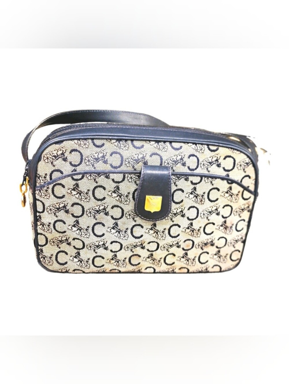 Vintage Celine C Carriage Monogram Canvas Leather Camera Crossbody Shoulder Bag